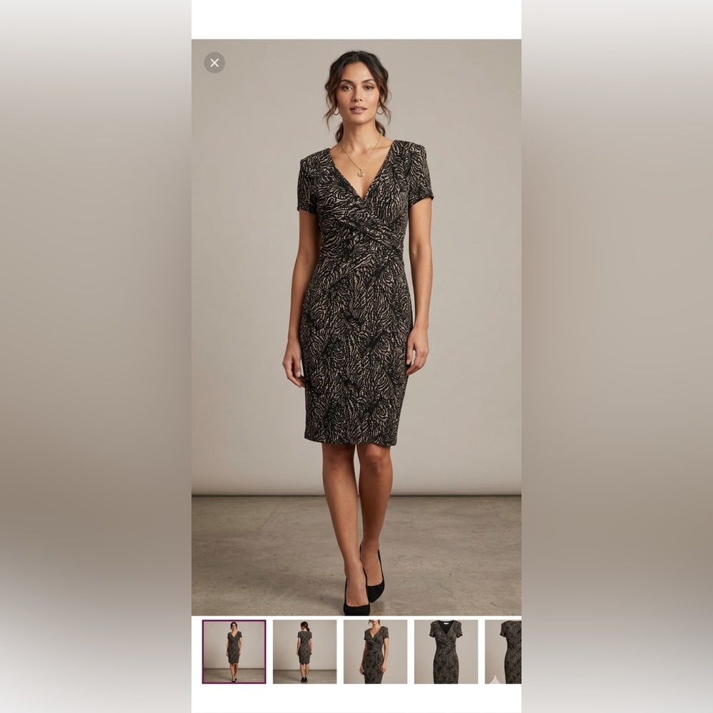 Max Mara Black and White Abstract Print Faux-Wrap Sheath Dress Size 40